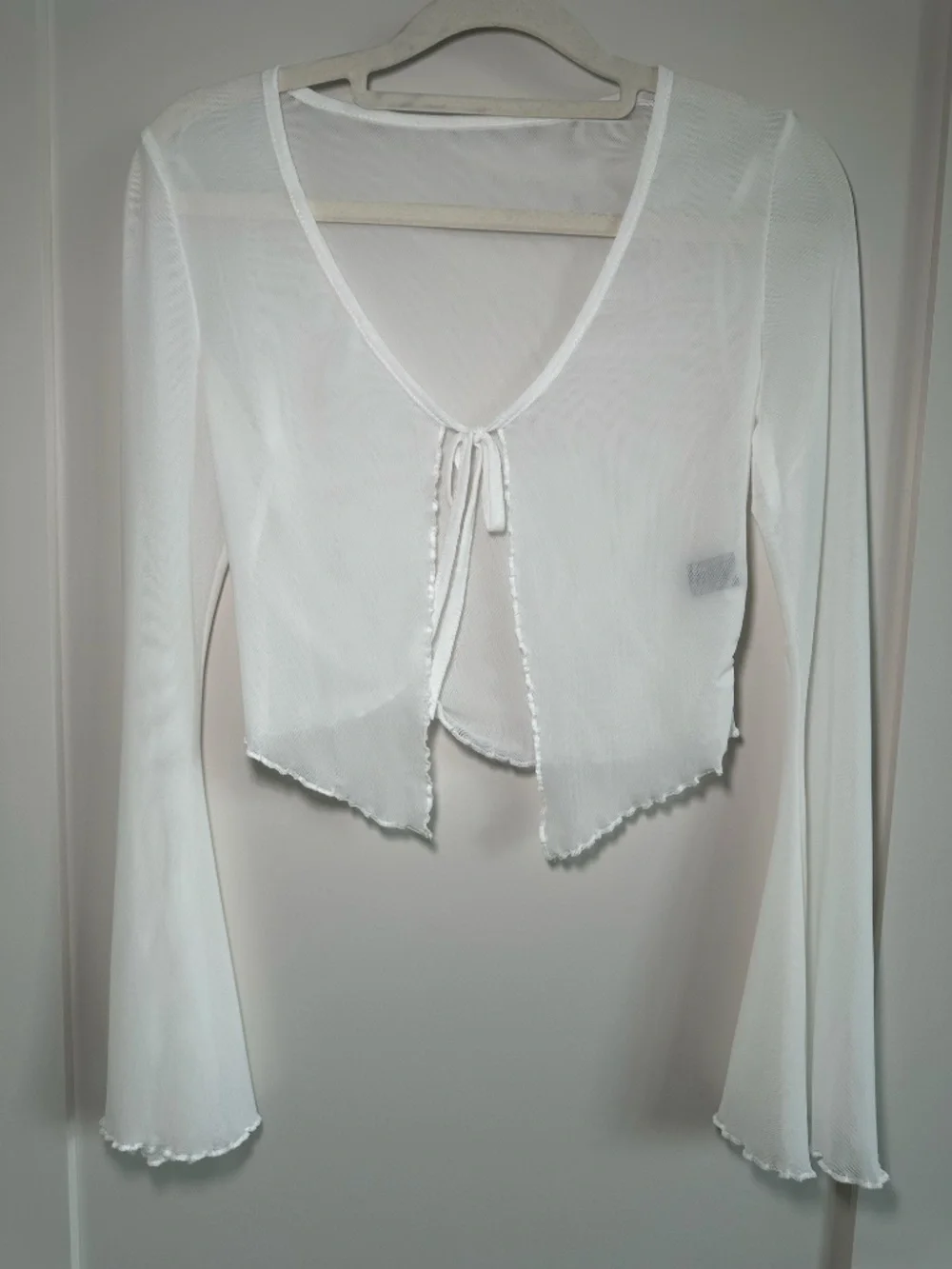 White Sheer Mesh Tie Front Top
